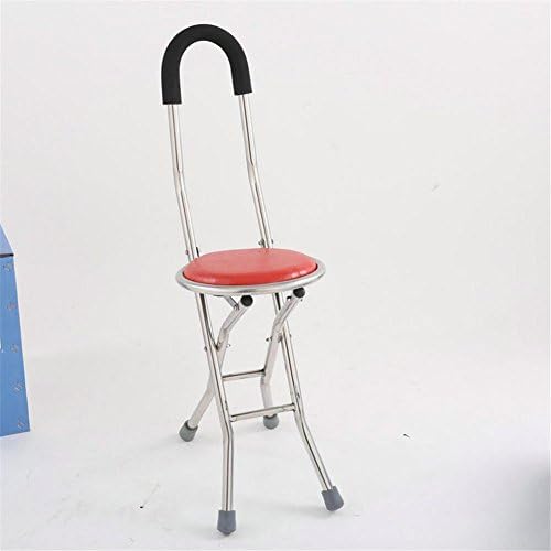 Crutches®Adjustable Folding Walking Cane Chair Stool with Adjustable Height Cane Seat -Anti-skid stainless steel -with Small 4 Leg Base