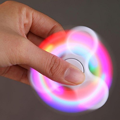 LED Light Fidget Spinner, FirstFly Glowing Tri-Spinner Hand Spinner Fingertip Bearing Toy EDC Focus Decompression Gyro (White)