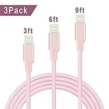 iPhone Charging Cable, Quntis iPhone Charger 3Pack 3FT 6FT 9FT Lightning Cable Fast Charging Cord for iPhone X 8 Plus 7 Plus 6S Plus 6 Plus 5 5S 5C SE iPod iPad Pro and More Apple Devices, Pink