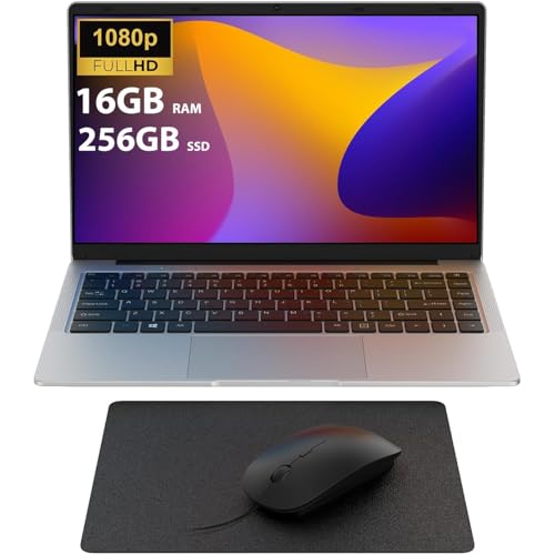 14 Inch Laptop 16GB RAM 256GB SSD TF Expansion Celeron N4120 Up to 2.6Ghz 5G/2.4GHz WiFi 1920 x 1080 IPS FHD/BT/USB 3.0/DHMI, Win 11 Mini Laptop with Mouse