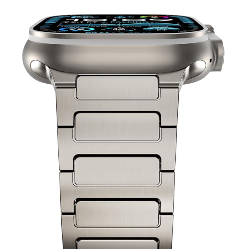 NewWays Metal Strap Compatible with Apple Watch 49mm 46mm 45mm 44mm 42mm(Series 3 2 1),Stainless Steel Straps Repacement Band for iWatch Ultra 2/Ultra Series 10/9/8/7/6/5/4/3/2/1/SE,Titanium/Orange