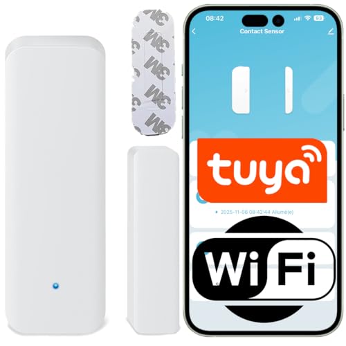 Sone Smart One 2.4GHz WiFi Door Opener Detector - Tuya/Smart Life Door and Window Sensor, Compatible with Alexa and Google Home Via App, Alarm, No Hub - 2 AAA Batteries Not Included
