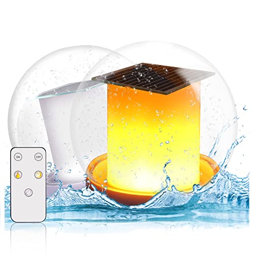 ROMELUCE Floating Pool Lights,Solar Flame Lights Flickering Pool Accessories IP68 Waterproof Pool Lights,7 inch Remote Controllable 3 Light Modes Outdoor Decoration Lamp for Pool (2PCS)