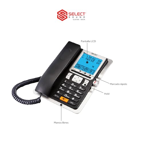Select Sound Teléfono Alámbrico De Oficina con Identificador De Llamadas, Reloj, Alarma, Luz de Pantalla para Mejor Vista