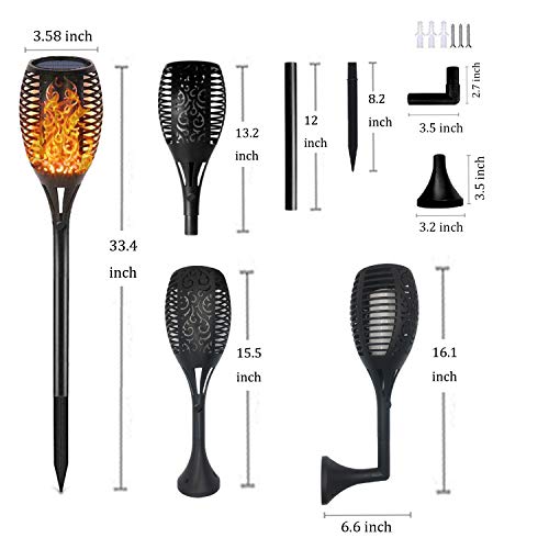 KUON Solar Torch Lights Waterproof Flickering Flame Torches Landscape 96 LED Dancing Flames Outdoor Decoration Lighting Security Path Light for Garden Patio Yard Driveway, (4 Pack)
