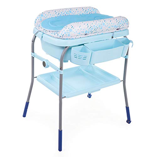 Cuddle & Bubble Badewanne Wickeltisch Neugeborenen Ergonomisch mit Matratze und Weichem Reduzierer, Höhenverstellbar, Kompakte Verschluss, Eltern Organizer 2 Räder, Max 11kg, Ocean
