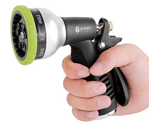 Green Expert High Pressure Garden Hose Nozzle 9 Adjustable Spray Patterns Heavy-Duty Metal Sprayer with Thermoplastic Housing for Car Wash Pets Shower Plants Watering Home Cleaning, 479903
