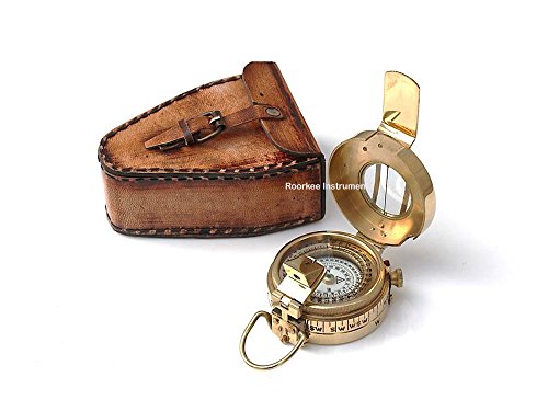 Roorkee Instruments India Solid Brass Prismatic Compass with Leather Case - Thumbnail 4