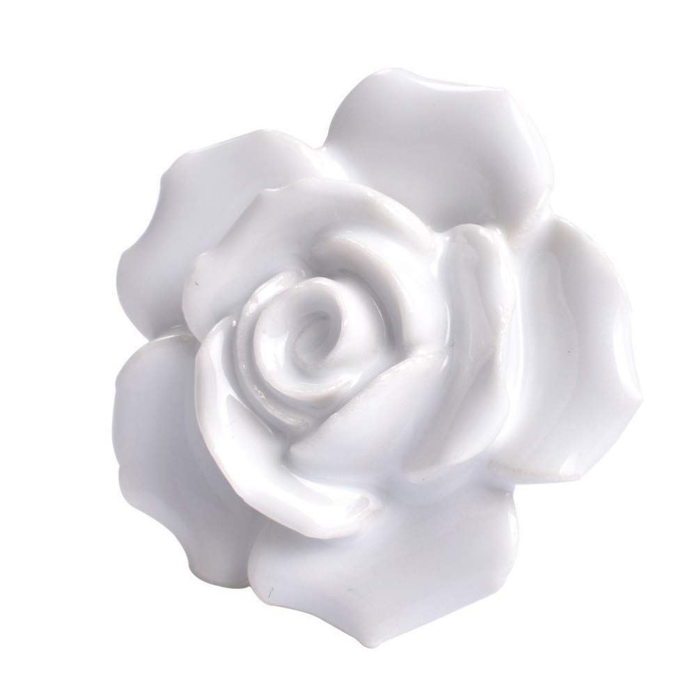 IMIKEYA 2pcs-Pack Ceramic Vintage Floral Rose Dresser Closet Kitchen Cupboard Drawer Knobs Handle Decor Pulls w/Screws (White)
