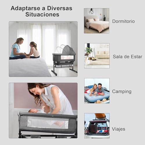 LICBOX Cuna Colecho, Catres con Cesta de Almacenamiento Grande, Mesas de Pañales, Colchones, Mosquiteras, Ruedas Giratorias de 360 Grado, Altura Ajustable, Cuna Portatil Bebe Fácil de Monta