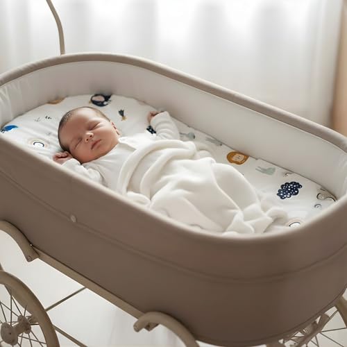 Pram Fitted Sheets Set of 3: 35 x 75 cm - 2 Sheets + 1 Waterproof Mattress Protector - Accessories for Cot Co-Sleeping Pram 35 x 75