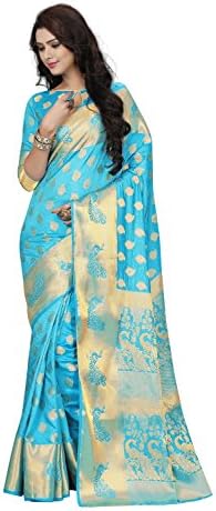 CRAFTLIVA SKY &amp; BEIGE RICH PALLU BANARASI SILK DESIGNER SAREE