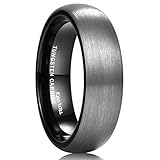 King Will 6mm Black Domed Brushed Tungsten Carbide Ring Men Women Wedding Band Comfort Fit 10.5