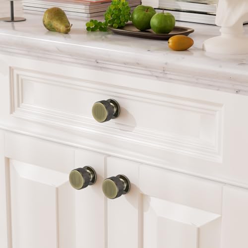 FURNIWARE Pack of 10 Knurled Cabinet Knobs, Shiny Antique Brass Cabinet Knobs, Solid Cupboard Handles with 2 Sizes Screws, Round Single Hole for Kitchen, Dresser, Wardrobe, Chest of Drawers, Furniture