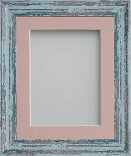 Frame Company Lynton Rustic Blue Photo Frame with Pink Mount, 8x6 for 6x4 inch, fitted with perspex