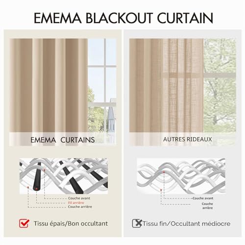 EMEMA Beige Blackout Curtain with Eyelets 140 x 225 cm Set of 2 Opaque Soft and Aesthetic Thermal Blackout Curtains for Living Room Modern Bedroom