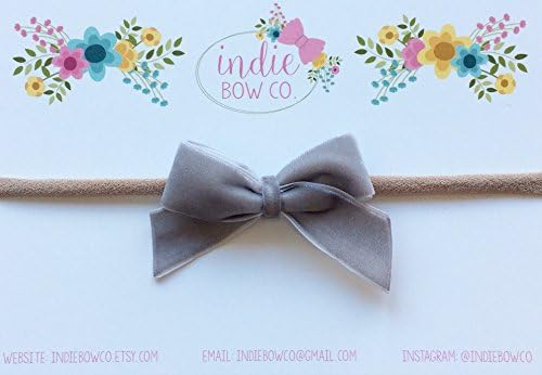 Indie Bow Co Handmade Velvet Gray Bow Headband - Choose your color Size 2.5”