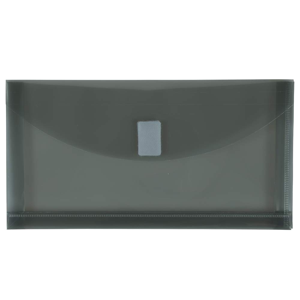 JAM PAPER Plastic Expansion Envelopes with Hook & Loop Closure - #10 Booklet Wallet - 5 1/4 x 10 with 1 Inch Expansion - Smoke Grey - 12/Pack