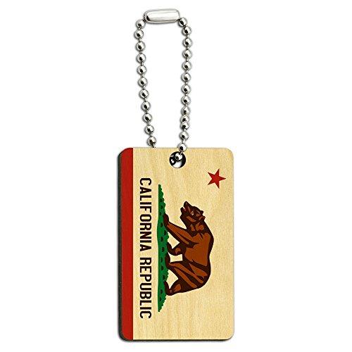 California Republic Flag Wood Wooden Rectangle Key Chain