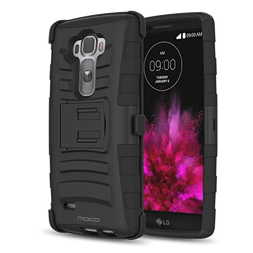 LG G Flex 2 Case, MoKo Shock Absorbing Hard Cover Ultra Protective Heavy Duty Case with Holster Belt Clip + Built-in Kickstand for LG G Flex 2 5.5 Inch (2015) - Black
