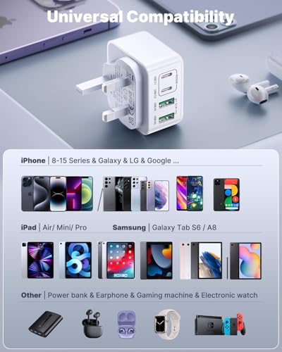 Aioneus USB C Charger 4-Port 40W iPhone Fast Charger Multiple USB Plug Type C Adapter with Double USB-C & USB-A Wall Charger for iPhone 16/16 Pro Max,15/14/13, Samsung Galaxy S25 S24, iPad