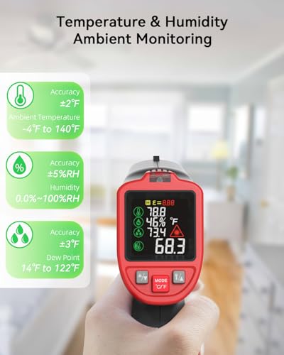 Infrared Thermometer Temperature Gun with Probe -58℉ to 1202℉, Digital Heat Surface Temp Humidity Gun, Non-Contact Laser Thermal Gun for Cooking Food, Barbecue Meat, Pizza Oven, Griddle (CM650)
