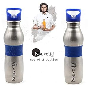 Nouvetta Set of 2 Sports Water Bottle, 650 ml, Blue Silicon Band