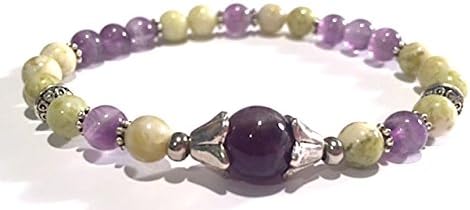Handmade Amethyst and Peridot Jasper Healing Bracelet 7 Inches
