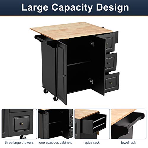 HOMHUM Rolling Kitchen Island Cart with Storage,Wood Tabletop Kitchen