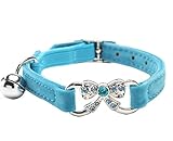 BINGPET BA3010 Soft Velvet Safe Cat Adjustable Collar Bling Rhinestone Butterfly with Bells , Blue