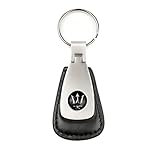 MASERATI Leather Teardrop Key Chain Fob - Brushed Aluminum Finish