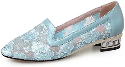 VASHOP Womens Ballet Lace Mesh Flats Slip On Casual Dress Shoes,Light Blue/8