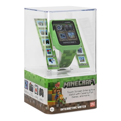 Minecraft Kids LED Smartwatch with 10 Creeper and Mob Watch Faces, Step Counter, Selfie Camera, Video Recorder, Voice Recorder, Timer, Fun Games, Calculator, and Wallpapers – Fits Wrists 5.5