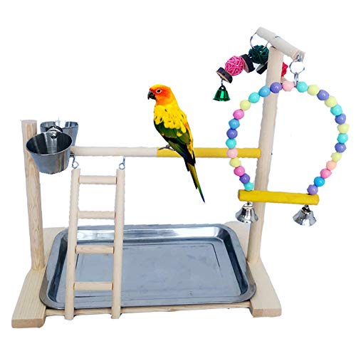 Tfwadmx Parrot Playground Bird Exercise Gym Playstand Wood Perch Cockatiel Stand Playpen Ladder Toys with Feeder Cups Cage for Parakeets Lovebird African Grey Conures Cockatiel
