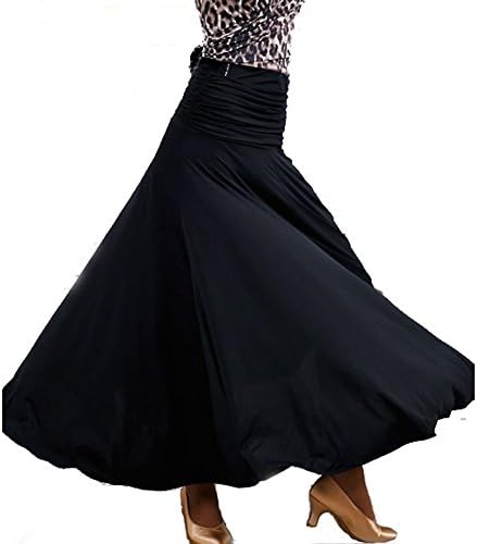 Women Big Pendulum Ice Silk Elegant Modern Dance Skirt with Long Swing suits Ballroom Tango Waltz (M, Black)
