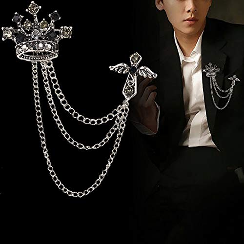 Huture 2Packs Men's Crown Brooch Lapel Pin Badge Hanging Chains Collar Brooches Pin for Career Suit Tuxedo of Shirts Tie Hat Scarf for Boyfriend Father Birthday Gold/Silver