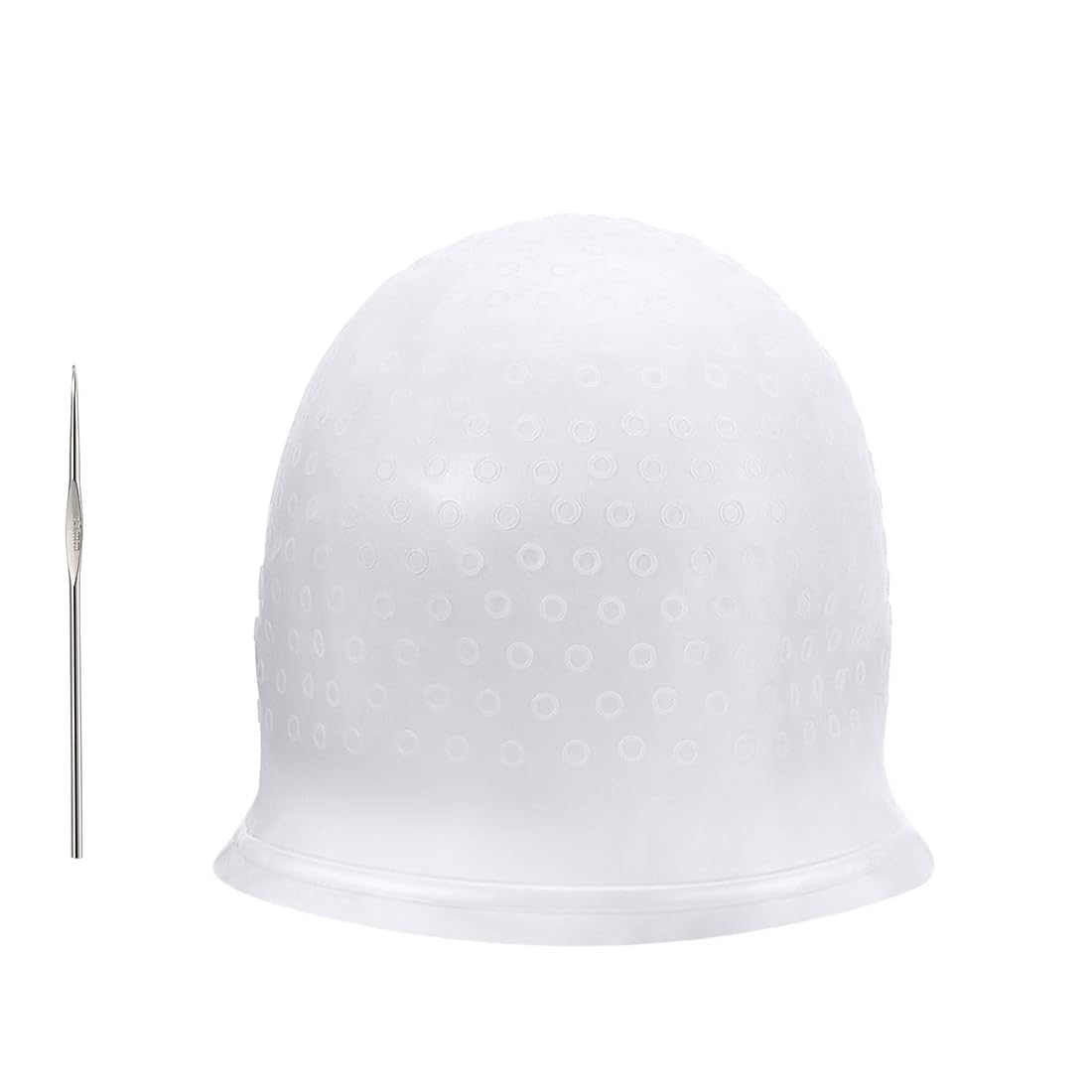 ZKSXOA Punched Hole Silicone Highlight Hair Cap with Needle Professional Reusable Highlighting Poked Hole Caps with Hooks for Color Hair Salon Hairdressing Dyeing Staining Tools for Women Men