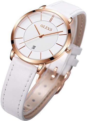 OLEVS Women’s Watch, Blue, Stylish, Wristwatch, Waterproof, Ultra-Thin, Women’s, Leather Bell, Tribrand, Leather, Analog, Small, Simple Dial, Easy to Read, Fashion, Thin, Lightweight, High School Students, Watch for Women, Ladies Watch, White strap + Gold case + White dial