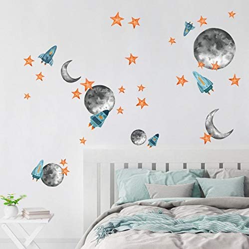 ufengke Outer Space Wall Stickers Star Rocket Planet Wall Decals Art Decor for Kids Boys Bedroom Nursery Living Room - Image 3