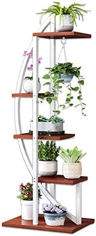送料込 植物スタンド 5層フラワーラックメタルフレーム植物ディスプレイスタンド木製フラワーポットホルダーラックガーデン収納棚屋内屋外 リビングルームバルコニーパティオ装飾植物スタンド