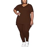 PINSV Women's Plus Size 2 Piece Outfits Sweatsuits Tracksuit Loungewear Sets