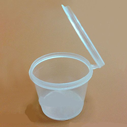 Leoie 100 Pcs Transparent Plastic Sauce Cups Hinged Lid Deli Pot or Sauce Pot Food Storage Containers Clear Boxes + Lids 25ml-1 oz