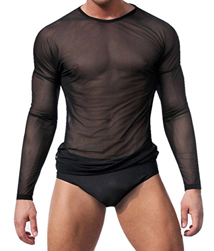 Winday Men s Sexy Underwear T-shirt Long Sleeve Mesh Top Undershirt Nightwear Winday Men s Sexy Underwear T-shirt Long Sleeve Mesh Top Undershirt Nightwear