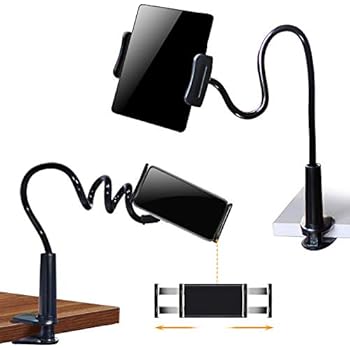 SRMATE Tablet Holder Bed Gooseneck Mount, Flexible Arm Tablet Cell Phone Stand Holder for iPad iPhone,Samsung Tabs, Nintendo Switch,Amazon Kindle, Usd for Desk, Kitchen, Office,30inch (Black)