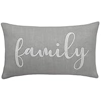 MANOJAVAYA Family 12"x20" Grey Burlap Embroidered Decorative Oblong Pillow Throw Cover for Entryway Home Bench Couch Beach House Living Room Farmhouse Guest Bed Room (12"X20", Family(Grey))