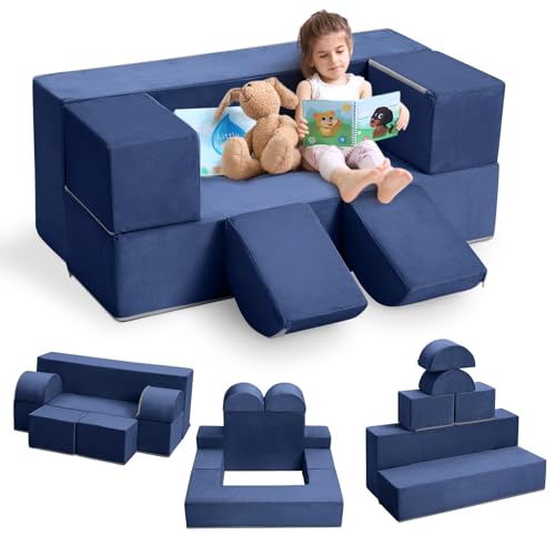 Garvee 6-Piece Modular Kids Play Couch, Convertible Toddler Foam Sofa Set with Removable Washable Cover, Soft Polyester Velvet Stackable Children's Furniture for Playroom Bedroom Indoor Playground