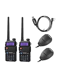 BaoFeng 2 Pack UV-5RTP 8W Radio de doble banda (versión de alta potencia de UV-5R) 1 Cable de programación 2 altavoces remotos