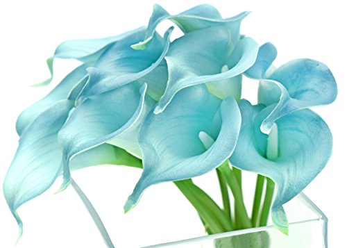 FiveSeasonStuff 10 Stems of Real Touch Calla Lillies (Latex) Artificial Flower Bouquet, Perfect for Wedding, Bridal, Party, Home Office Décor DIY (Milky Blue) - Thumbnail 2