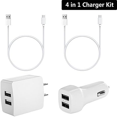 USB Type C Quick Charge 3.0 Charger Kit, Auskic 4 in 1 Charger Bundle｛Wall Charger + Car Charger + 2 Type – C Charging &amp; Sync Cable｝for Samsung Galaxy S8/S8 Plus, LG G5, OnePlus 3, Nexus 5x and More