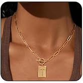 Fyvos Chunky Gold Cross Pendant Necklace Toggle Clasp Rectangle Cross Necklace Paperclip Chain Necklace Fashion Jewelry Accessaries for Women